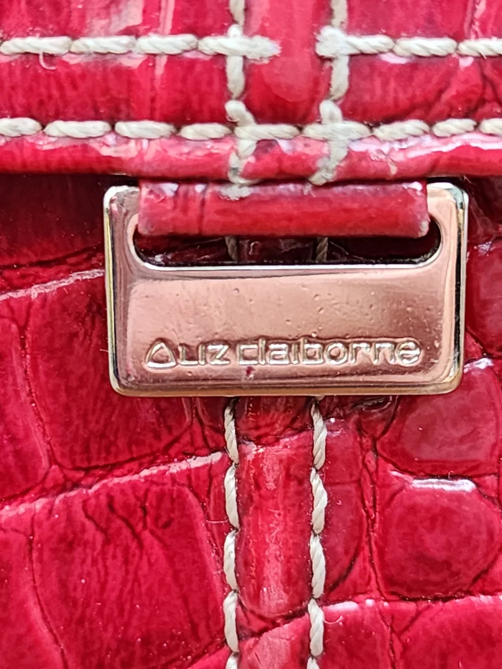 Liz Claiborne Red Crocodile Embossed Faux Leather Flap Wallet Clutch